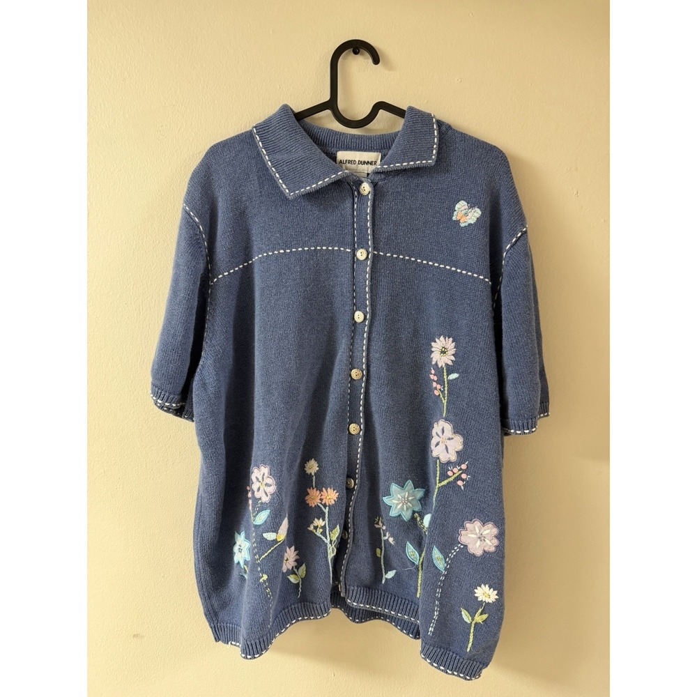 Alfred Dunner Knit Grandma Flower Sweater 2xl Light Blue